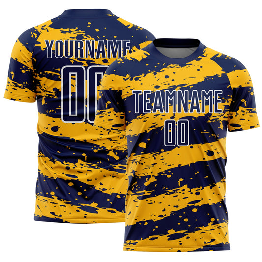 Custom Navy Gold-White Splash Sublimation Soccer Uniform Jersey - Sky-Custom