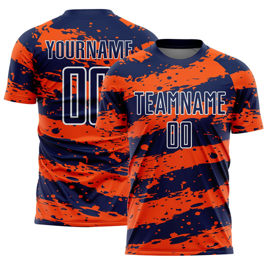Custom Navy Orange-White Splash Sublimation Soccer Uniform Jersey - Sky-Custom