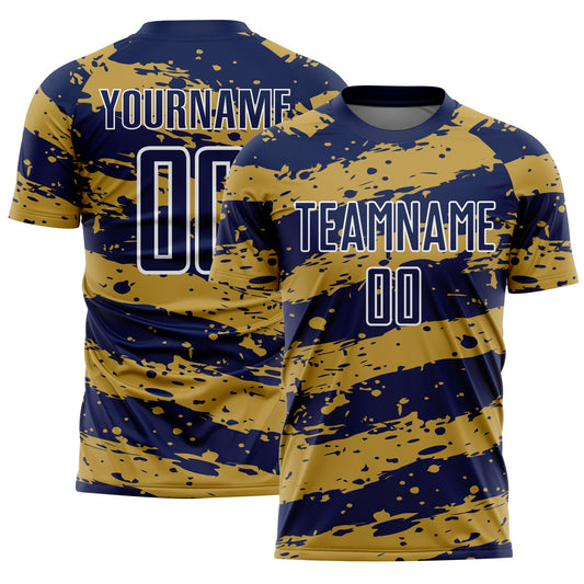 Custom Navy Old Gold-White Splash Sublimation Soccer Uniform Jersey - Sky-Custom