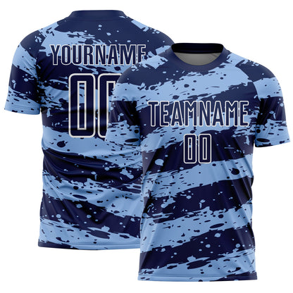 Custom Navy Light Blue-White Splash Sublimation Soccer Uniform Jersey - Sky-Custom