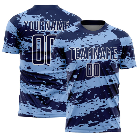 Custom Navy Light Blue-White Splash Sublimation Soccer Uniform Jersey - Sky-Custom