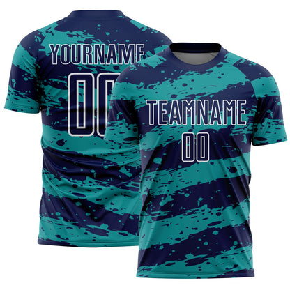 Custom Navy Teal-White Splash Sublimation Soccer Uniform Jersey - Sky-Custom