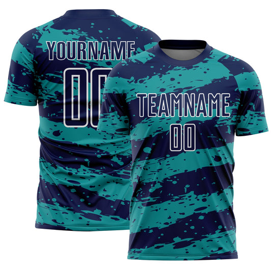 Custom Navy Teal-White Splash Sublimation Soccer Uniform Jersey - Sky-Custom