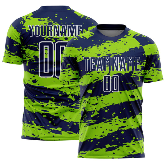 Custom Navy Neon Green-White Splash Sublimation Soccer Uniform Jersey - Sky-Custom