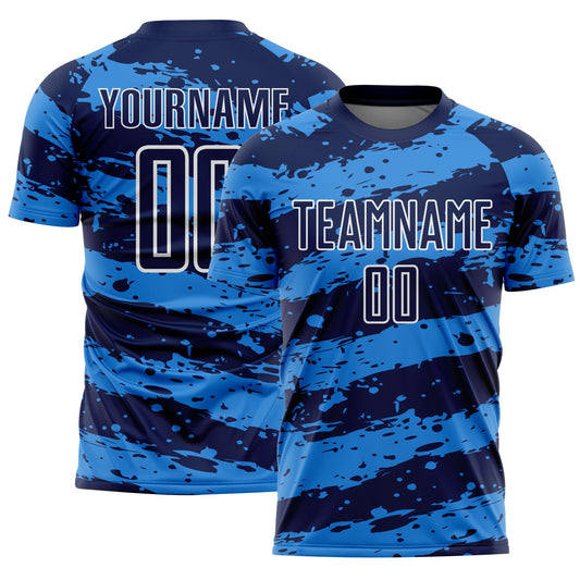 Custom Navy Powder Blue-White Splash Sublimation Soccer Uniform Jersey - Sky-Custom