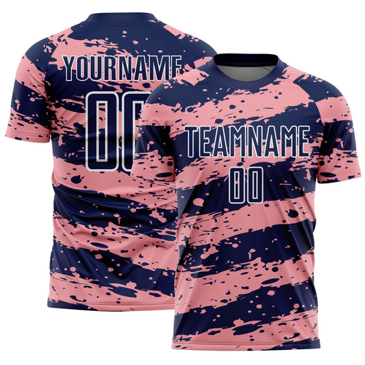 Custom Navy Medium Pink-White Splash Sublimation Soccer Uniform Jersey - Sky-Custom