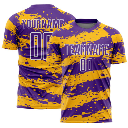 Custom Purple Gold-White Splash Sublimation Soccer Uniform Jersey - Sky-Custom