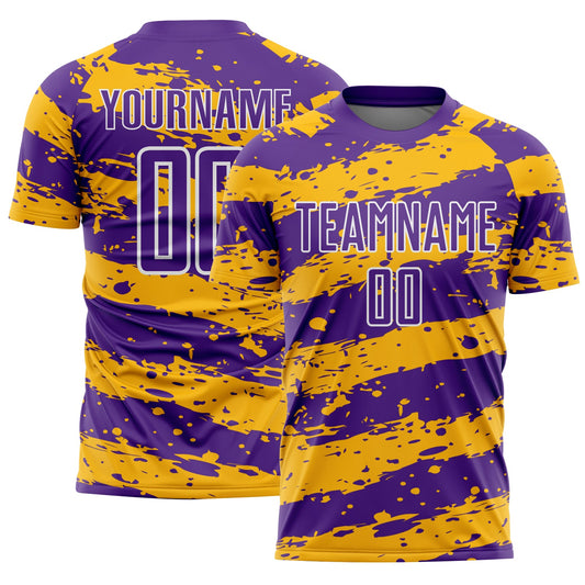 Custom Purple Gold-White Splash Sublimation Soccer Uniform Jersey - Sky-Custom