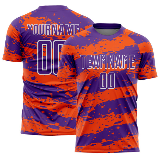 Custom Purple Orange-White Splash Sublimation Soccer Uniform Jersey - Sky-Custom