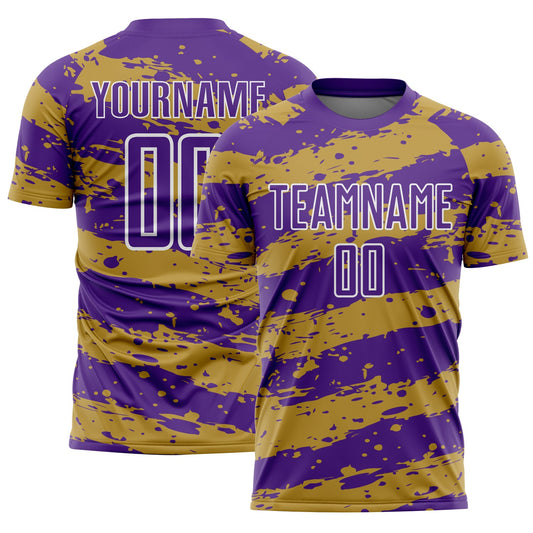 Custom Purple Old Gold-White Splash Sublimation Soccer Uniform Jersey - Sky-Custom