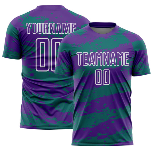 Custom Purple Teal-White Splash Sublimation Soccer Uniform Jersey - Sky-Custom