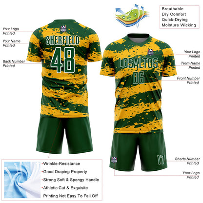 Custom Green Gold-White Splash Sublimation Soccer Uniform Jersey - Sky-Custom