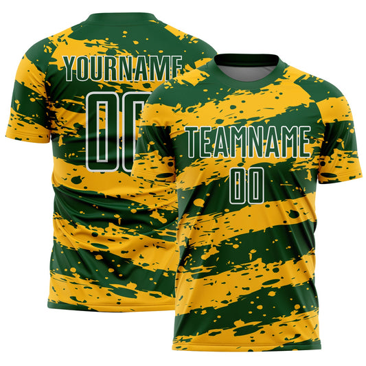 Custom Green Gold-White Splash Sublimation Soccer Uniform Jersey - Sky-Custom