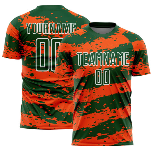 Custom Green Orange-White Splash Sublimation Soccer Uniform Jersey - Sky-Custom
