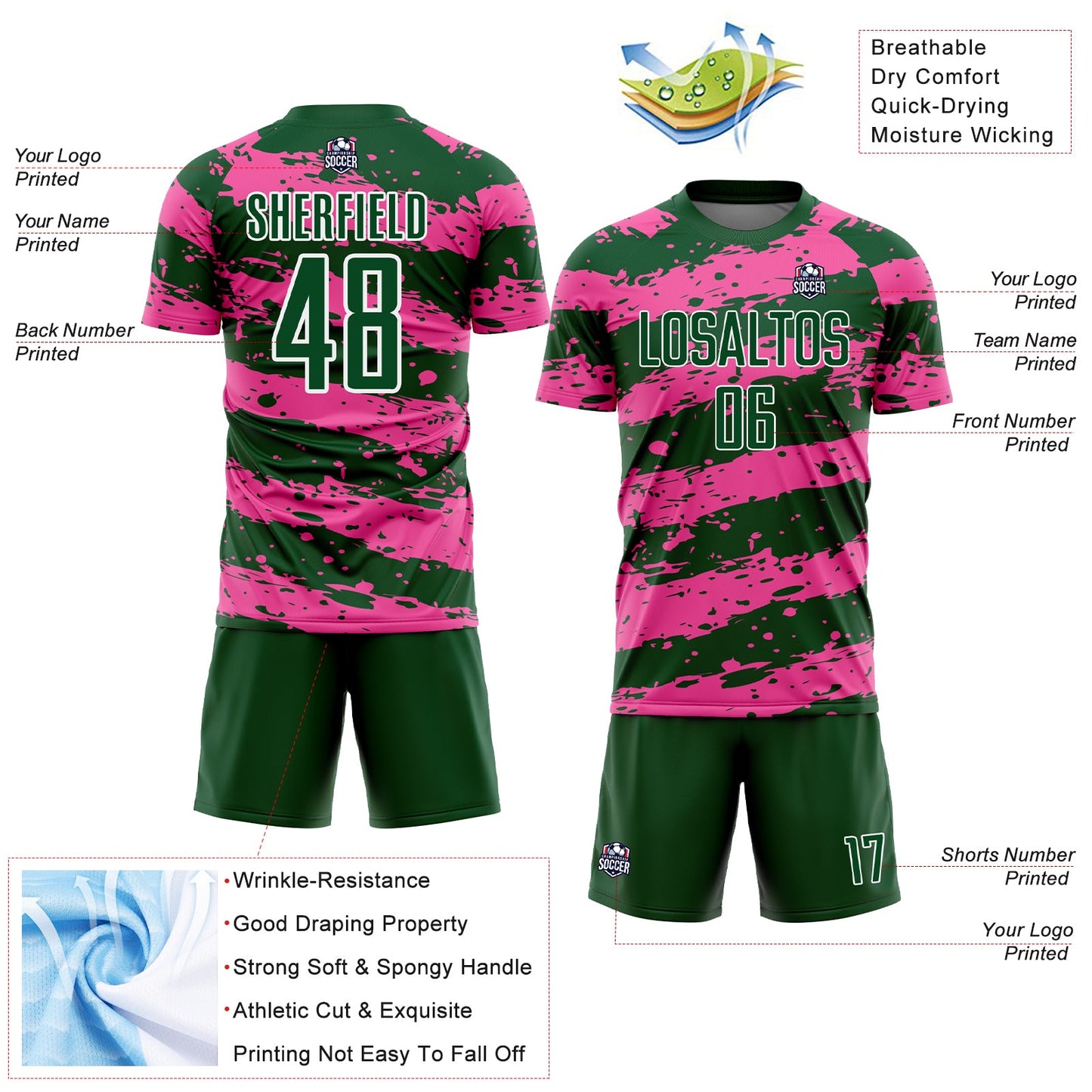 Custom Green Pink-White Splash Sublimation Soccer Uniform Jersey - Sky-Custom
