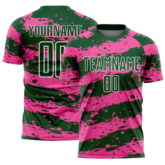 Custom Green Pink-White Splash Sublimation Soccer Uniform Jersey - Sky-Custom