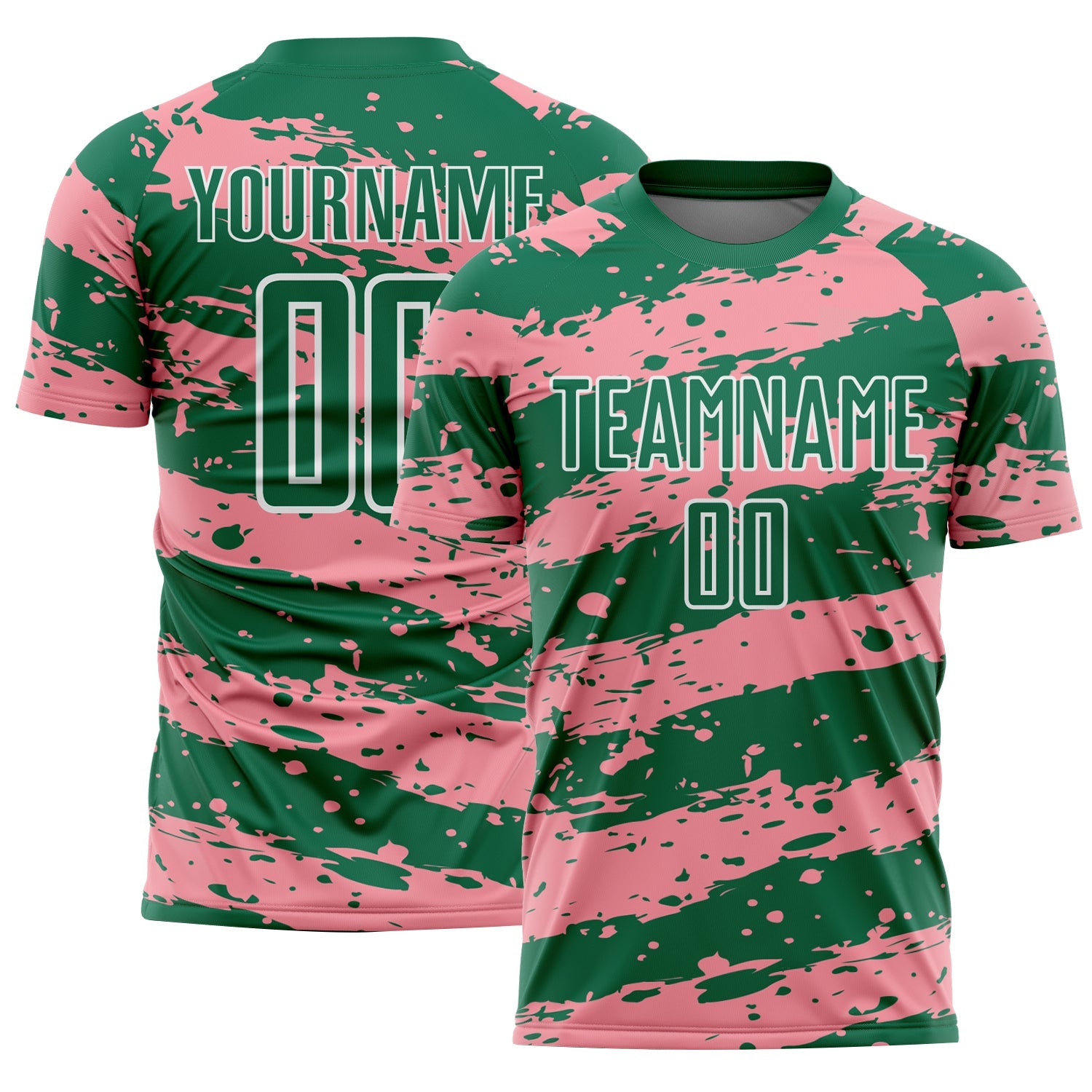 Custom Kelly Green Medium Pink-White Splash Sublimation Soccer Uniform Jersey - Sky-Custom