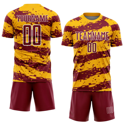 Custom Gold Crimson-White Splash Sublimation Soccer Uniform Jersey - Sky-Custom