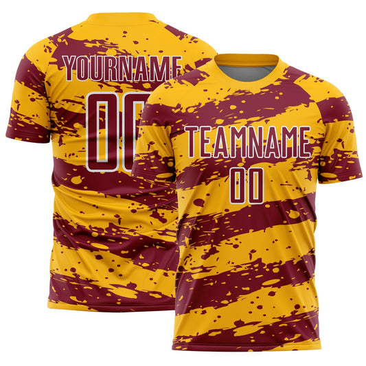 Custom Gold Crimson-White Splash Sublimation Soccer Uniform Jersey - Sky-Custom