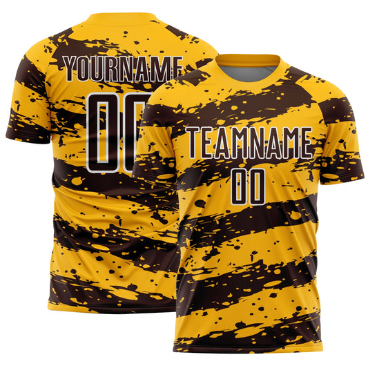 Custom Gold Brown-White Splash Sublimation Soccer Uniform Jersey - Sky-Custom