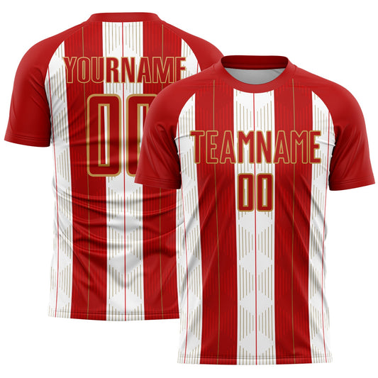 Custom Red Old Gold-White Line Sublimation Soccer Uniform Jersey - Sky-Custom