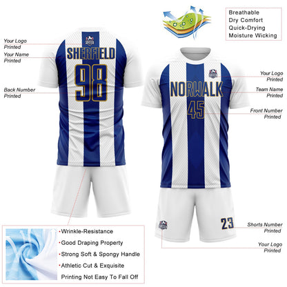 Custom White Royal-Old Gold Line Sublimation Soccer Uniform Jersey - Sky-Custom