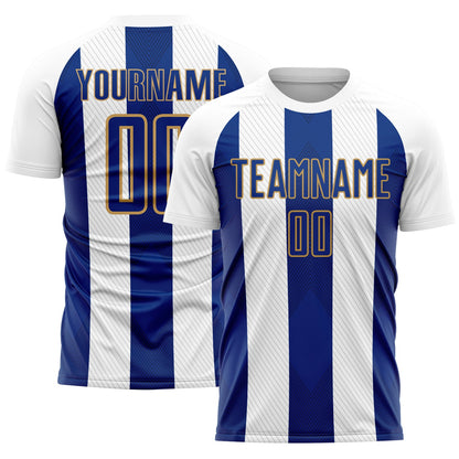 Custom White Royal-Old Gold Line Sublimation Soccer Uniform Jersey - Sky-Custom