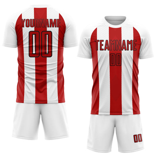 Custom White Red-Black Line Sublimation Soccer Uniform Jersey - Sky-Custom
