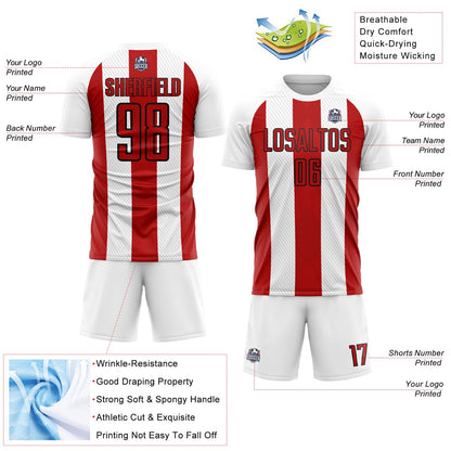 Custom White Red-Black Line Sublimation Soccer Uniform Jersey - Sky-Custom