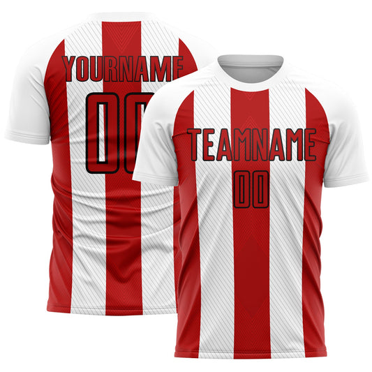 Custom White Red-Black Line Sublimation Soccer Uniform Jersey - Sky-Custom