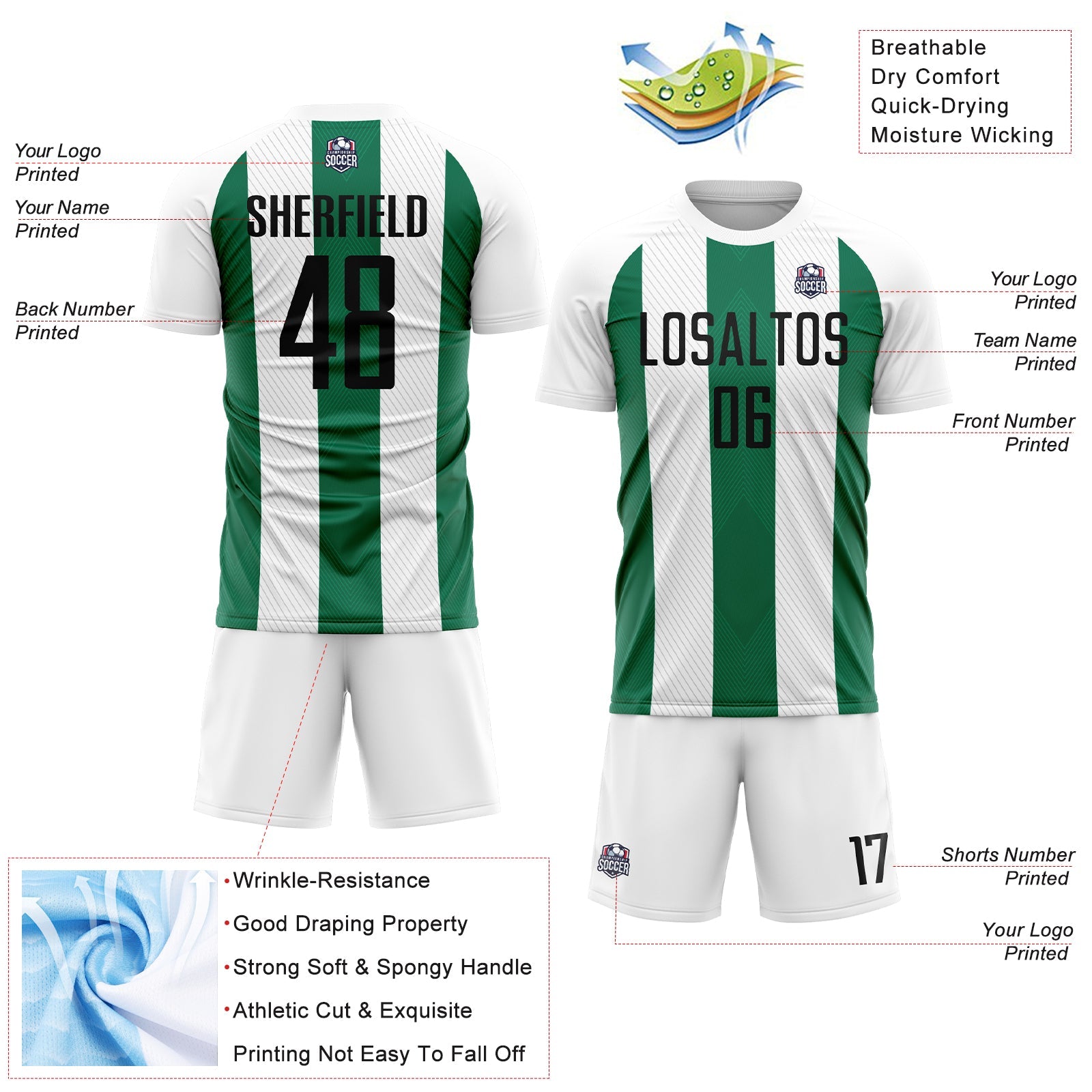 Custom White Black-Kelly Green Line Sublimation Soccer Uniform Jersey - Sky-Custom
