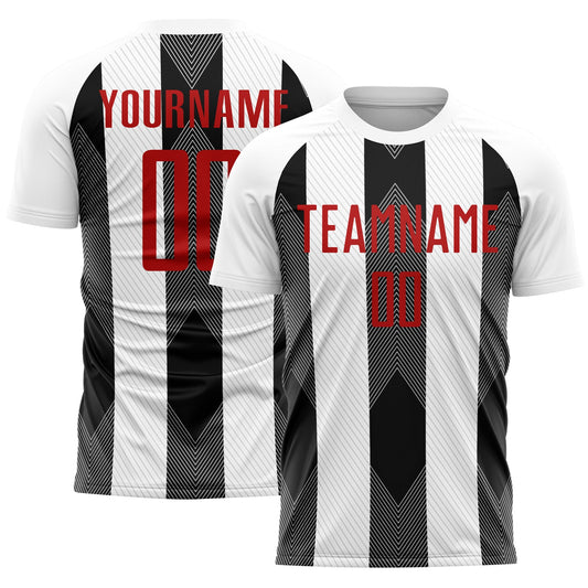 Custom White Red-Black Line Sublimation Soccer Uniform Jersey - Sky-Custom