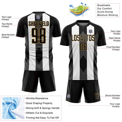 Custom Black Old Gold-White Line Sublimation Soccer Uniform Jersey - Sky-Custom