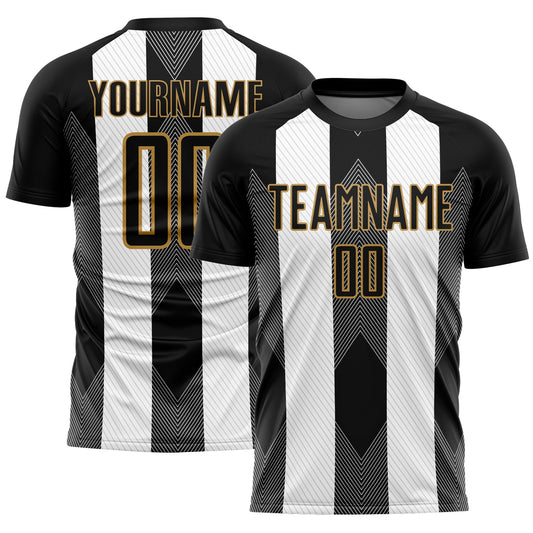 Custom Black Old Gold-White Line Sublimation Soccer Uniform Jersey - Sky-Custom