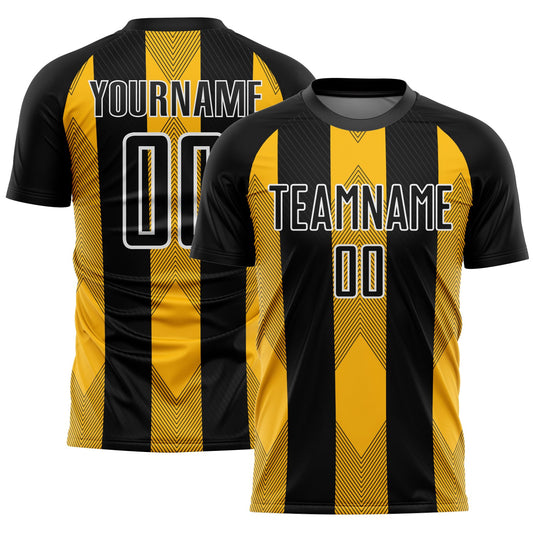Custom Black Gold-White Line Sublimation Soccer Uniform Jersey - Sky-Custom
