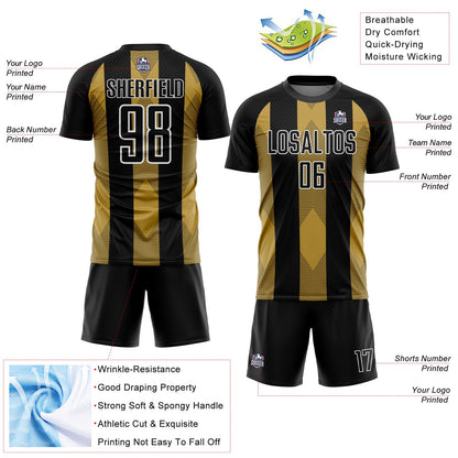 Custom Black Old Gold-White Line Sublimation Soccer Uniform Jersey - Sky-Custom