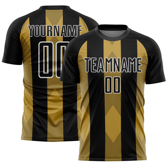Custom Black Old Gold-White Line Sublimation Soccer Uniform Jersey - Sky-Custom