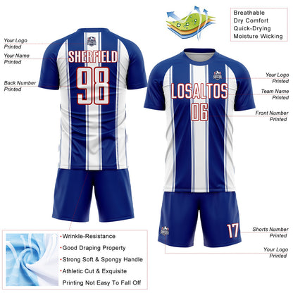 Custom Royal White-Red Line Sublimation Soccer Uniform Jersey - Sky-Custom