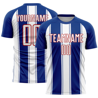 Custom Royal White-Red Line Sublimation Soccer Uniform Jersey - Sky-Custom