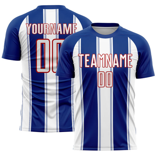 Custom Royal White-Red Line Sublimation Soccer Uniform Jersey - Sky-Custom