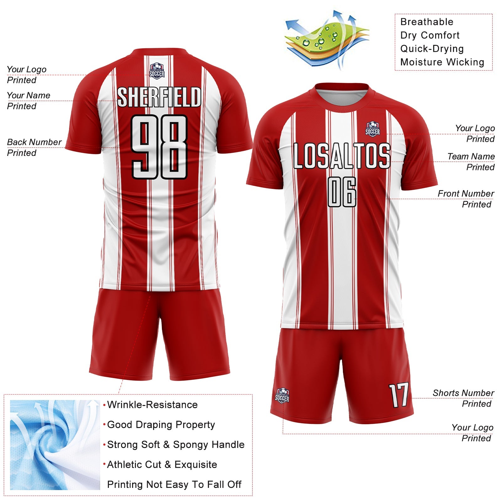 Custom Red White-Black Line Sublimation Soccer Uniform Jersey - Sky-Custom