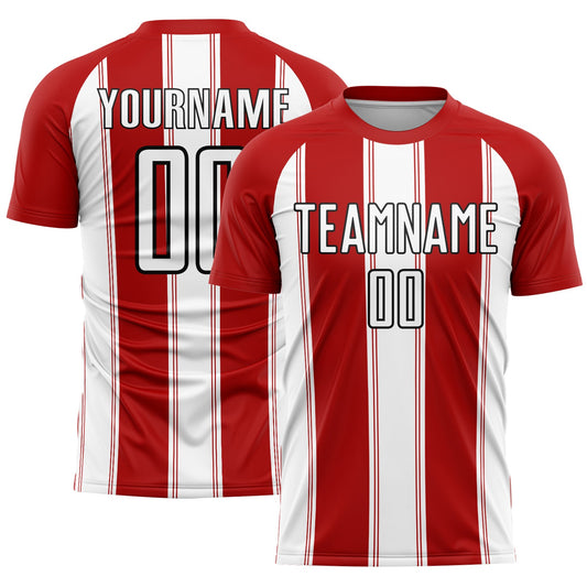 Custom Red White-Black Line Sublimation Soccer Uniform Jersey - Sky-Custom