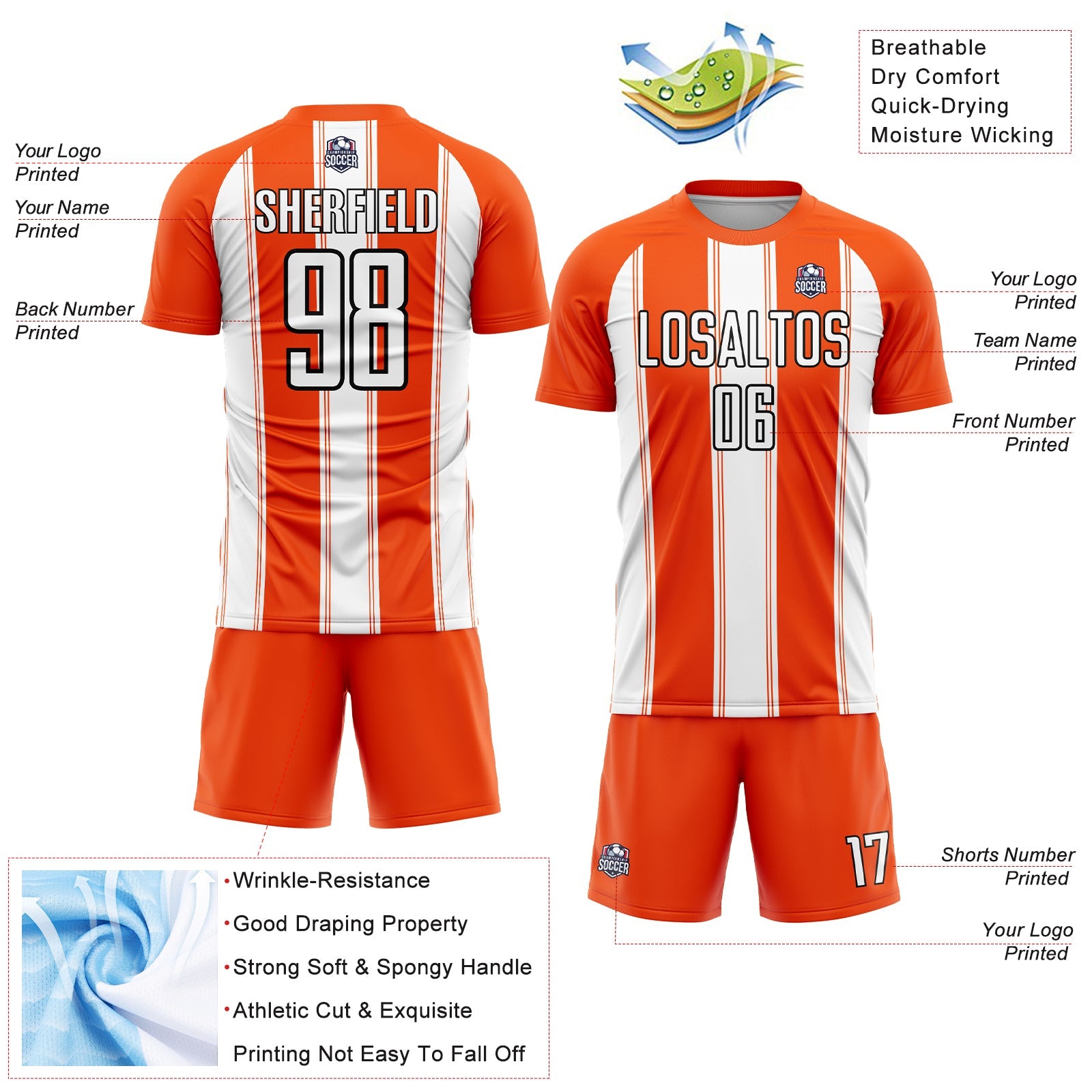 Custom Orange White-Black Line Sublimation Soccer Uniform Jersey - Sky-Custom