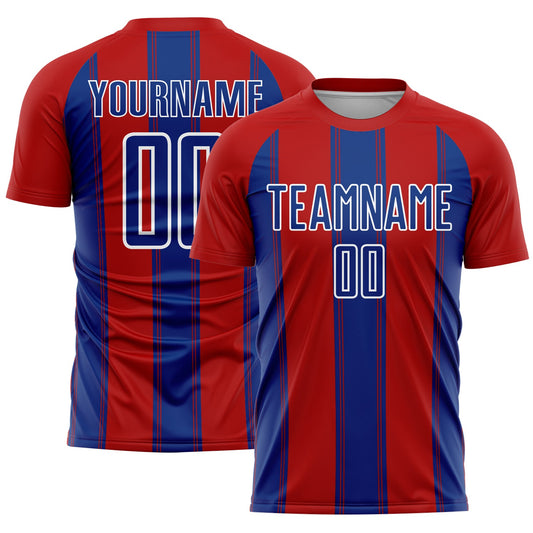 Custom Red Royal-White Line Sublimation Soccer Uniform Jersey - Sky-Custom