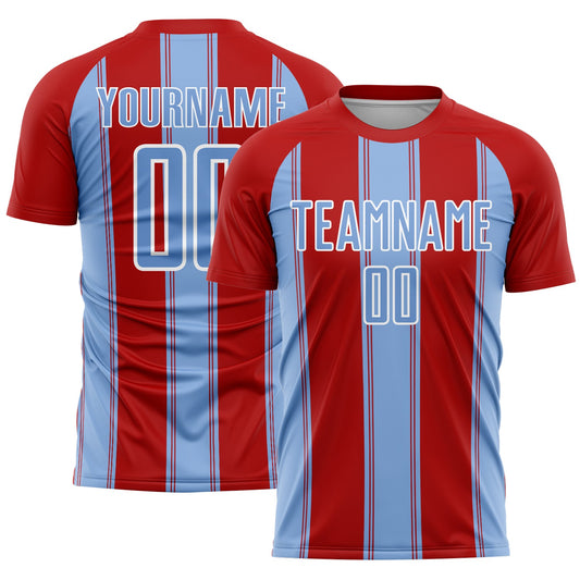 Custom Red Light Blue-White Line Sublimation Soccer Uniform Jersey - Sky-Custom