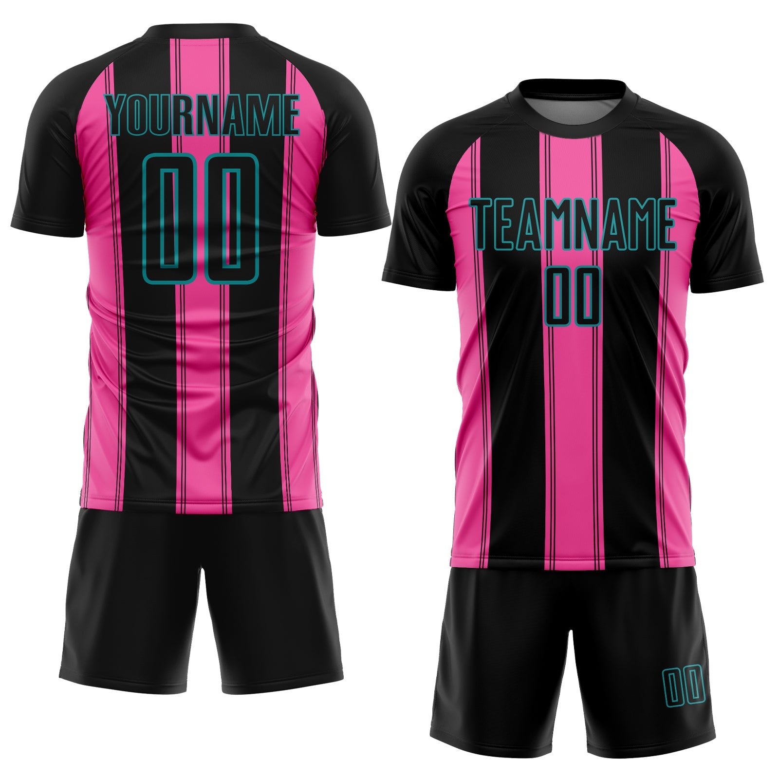 Custom Black Pink-Teal Line Sublimation Soccer Uniform Jersey - Sky-Custom
