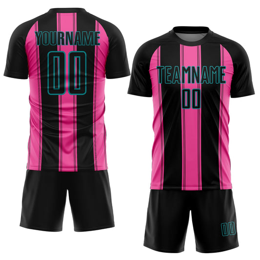 Custom Black Pink-Teal Line Sublimation Soccer Uniform Jersey - Sky-Custom