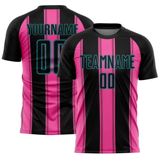 Custom Black Pink-Teal Line Sublimation Soccer Uniform Jersey - Sky-Custom