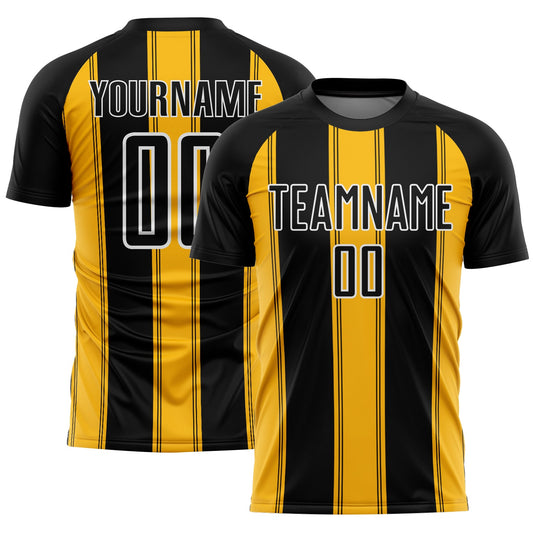 Custom Black Gold-White Line Sublimation Soccer Uniform Jersey - Sky-Custom