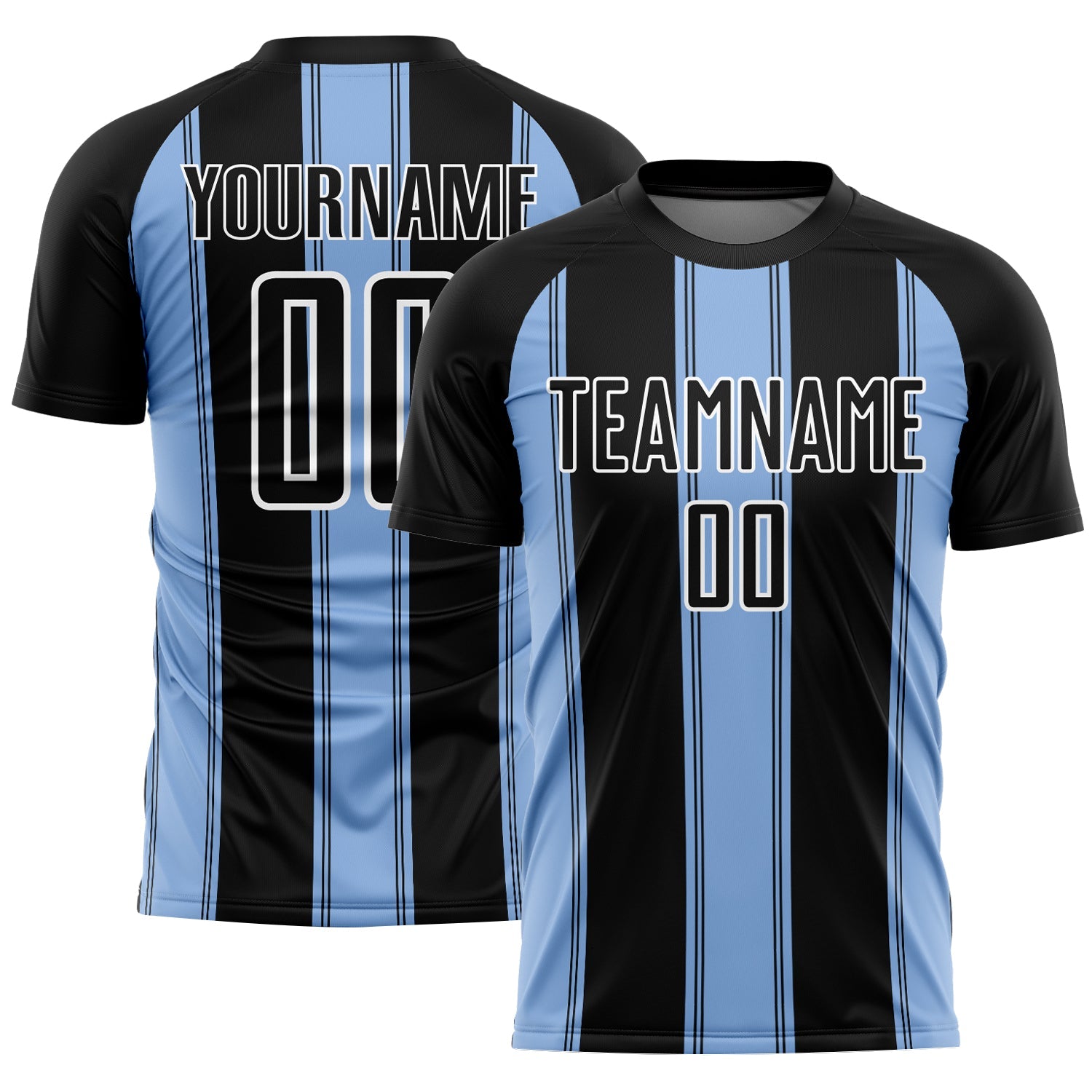 Custom Black Light Blue-White Line Sublimation Soccer Uniform Jersey - Sky-Custom
